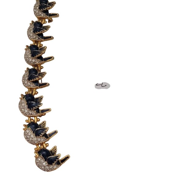 Gold Tone Blue Enamel Clear Rhinestone Blue Bird Links Shoulder Brooch E786 - Picture 3 of 8